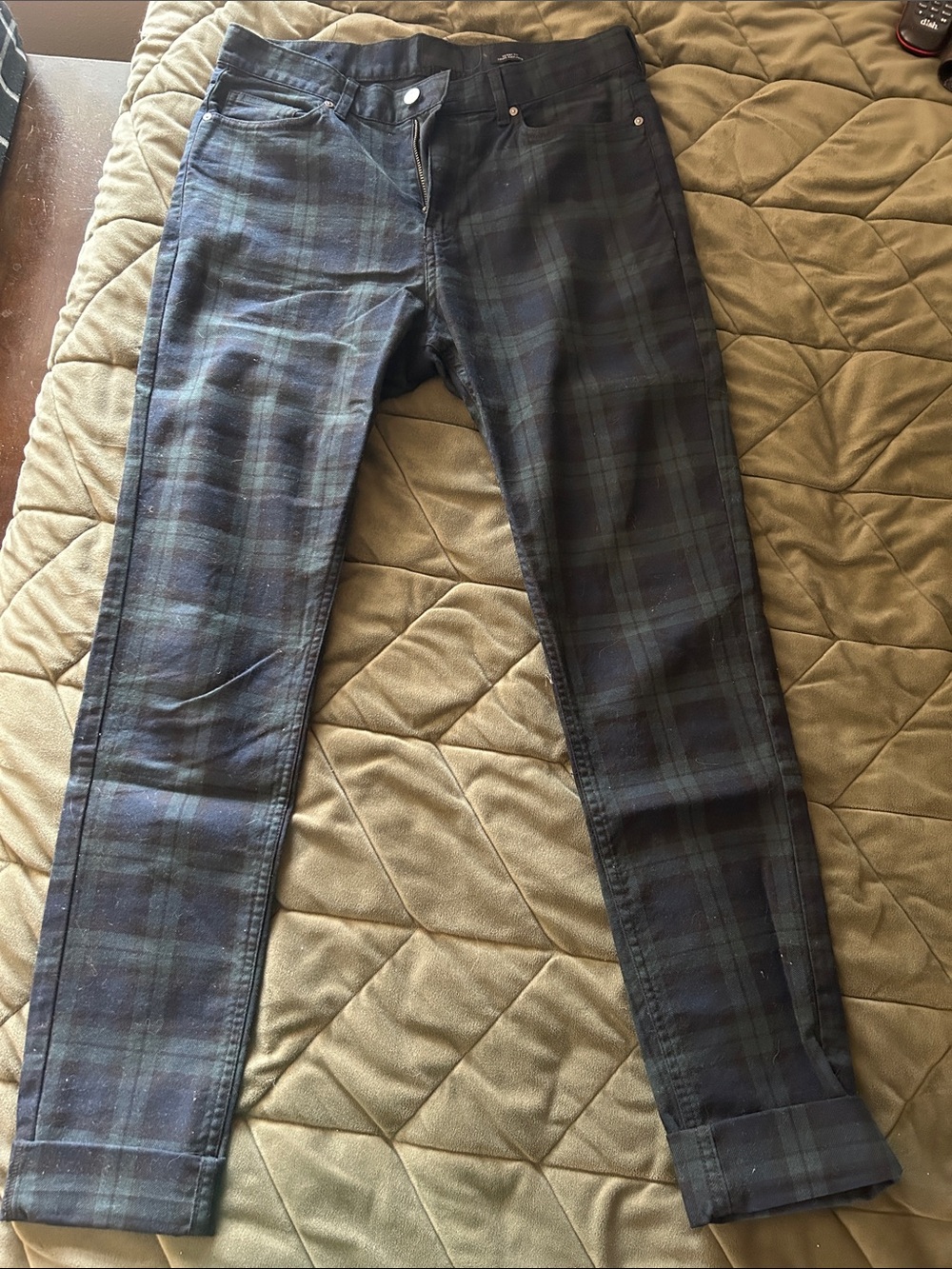 H&M Navy and Dark Green Plaid Men's Pants